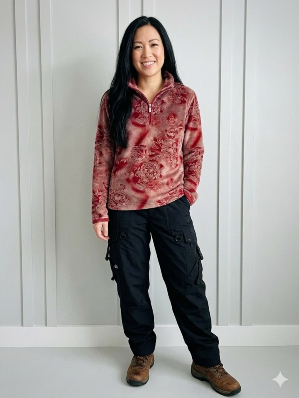 Wooly Bully Women’s Medium Floral Quarter-Zip Fleece Pullover